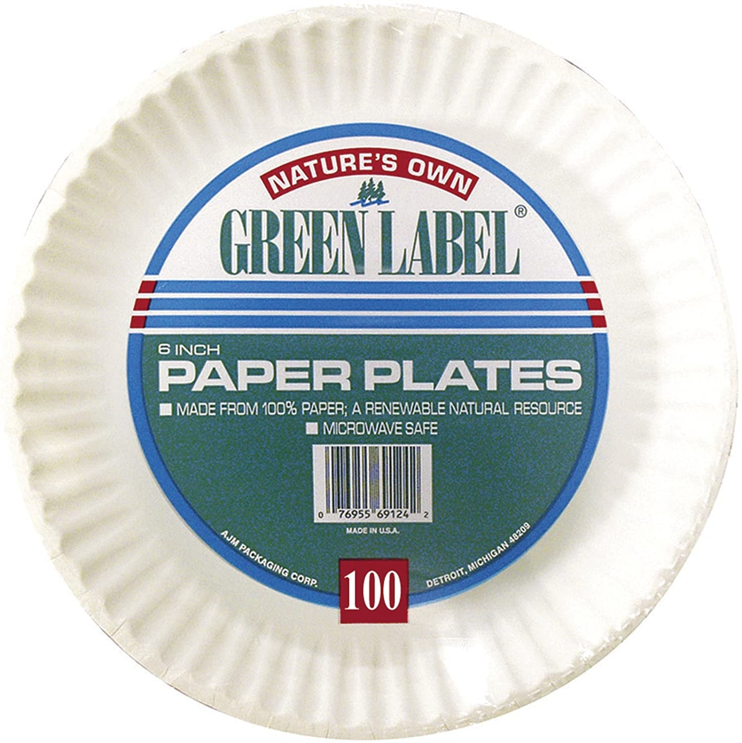 Green Label 6" Recyclable White Paper Plates, 100/PK Grand & Toy