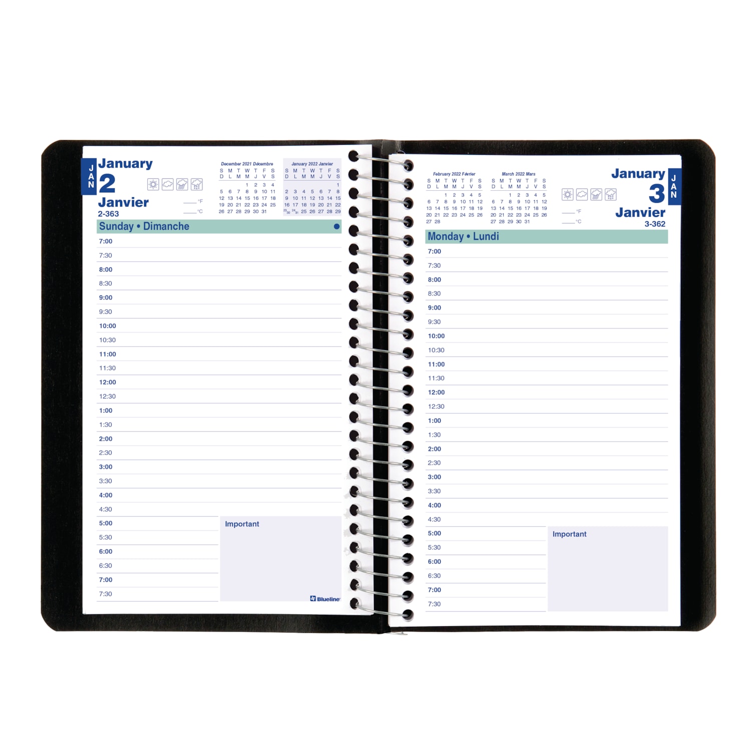 Blueline 12Month Daily Planner, January to December, 8" x 5