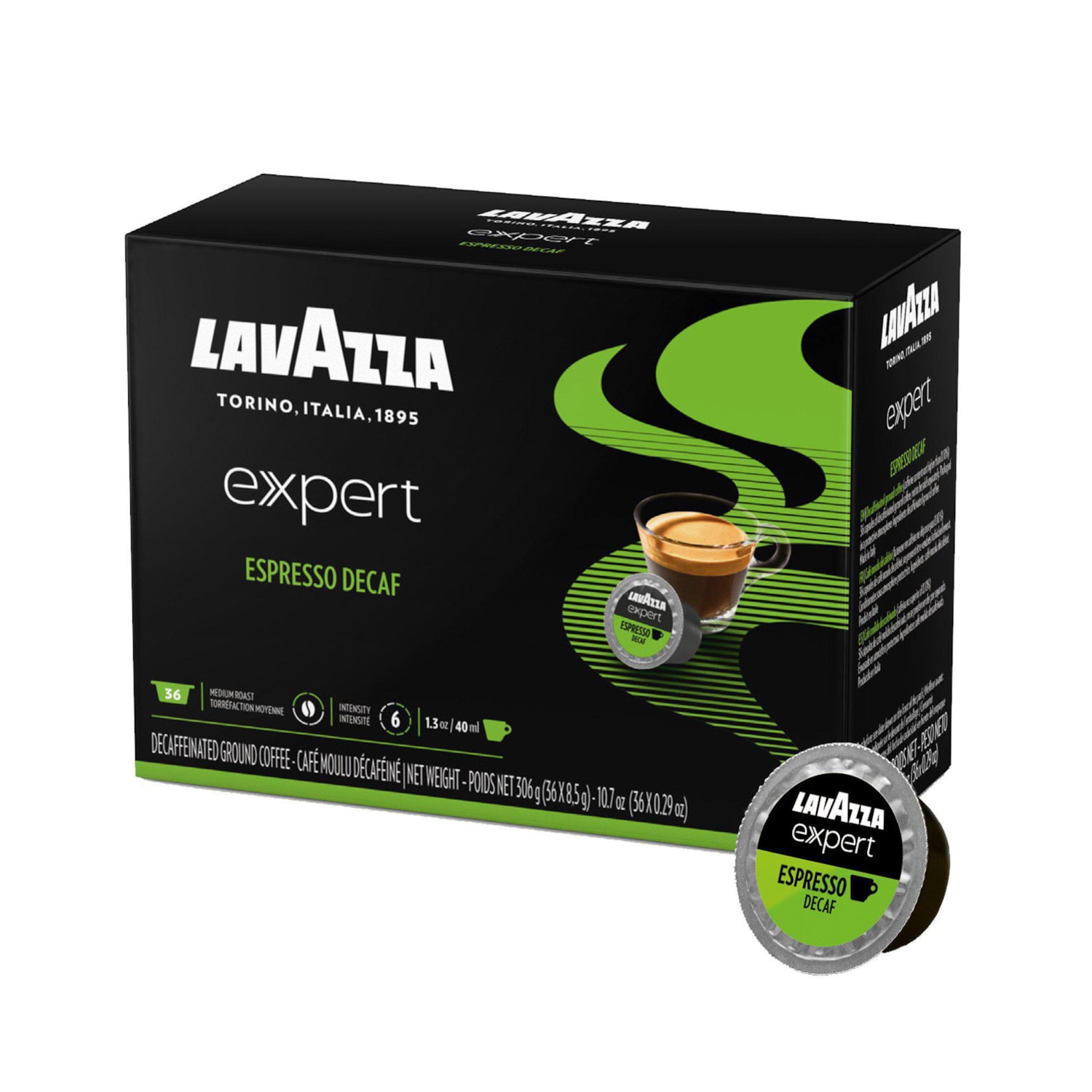 LavAzza Expert Single Use Coffee Capsule, Espresso Decaf, Medium Roast, Box of 36 Grand & Toy