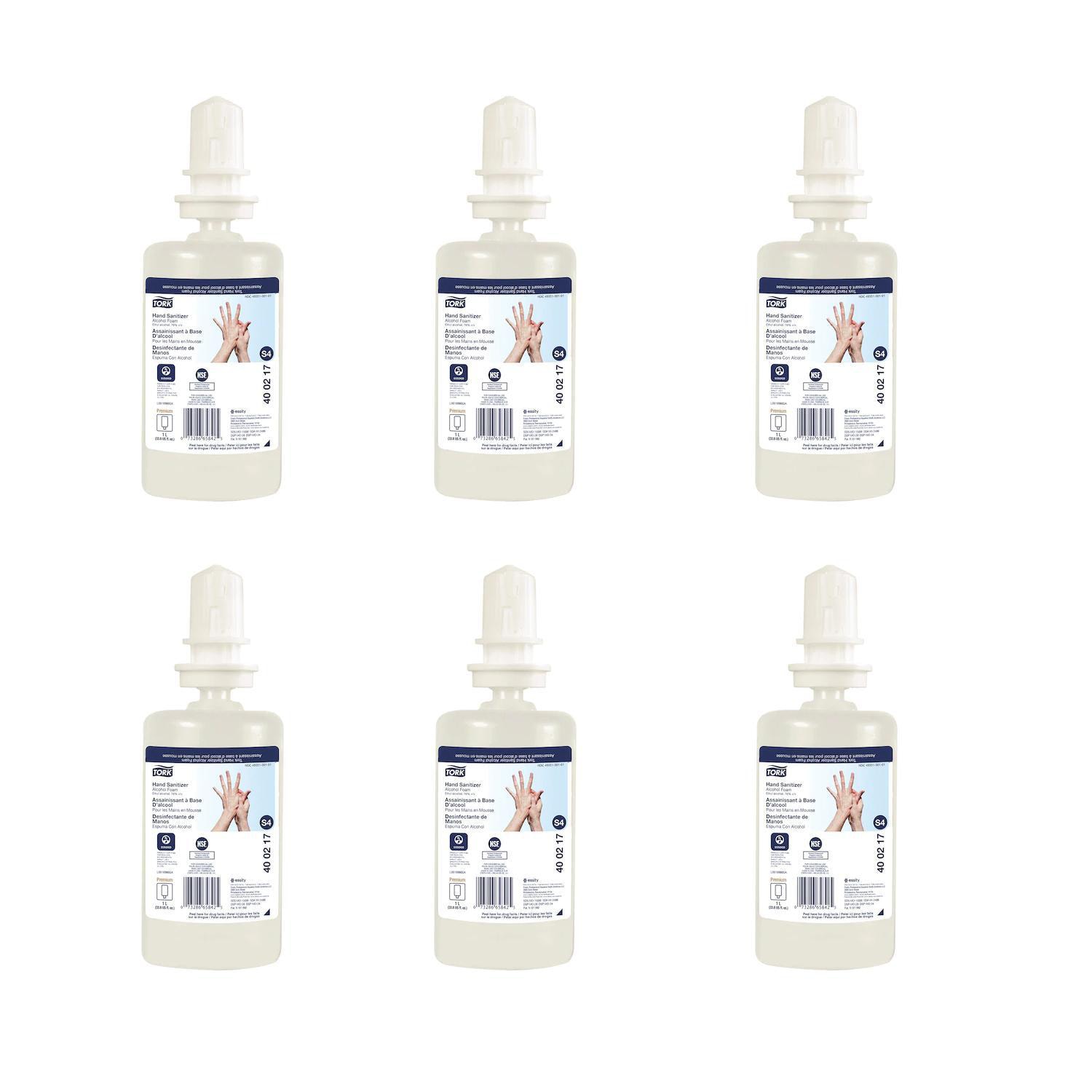 Tork Premium Alcohol Foam Hand Sanitizer Refills, 72 Alcohol Content, 1,000 mL, Case of 6