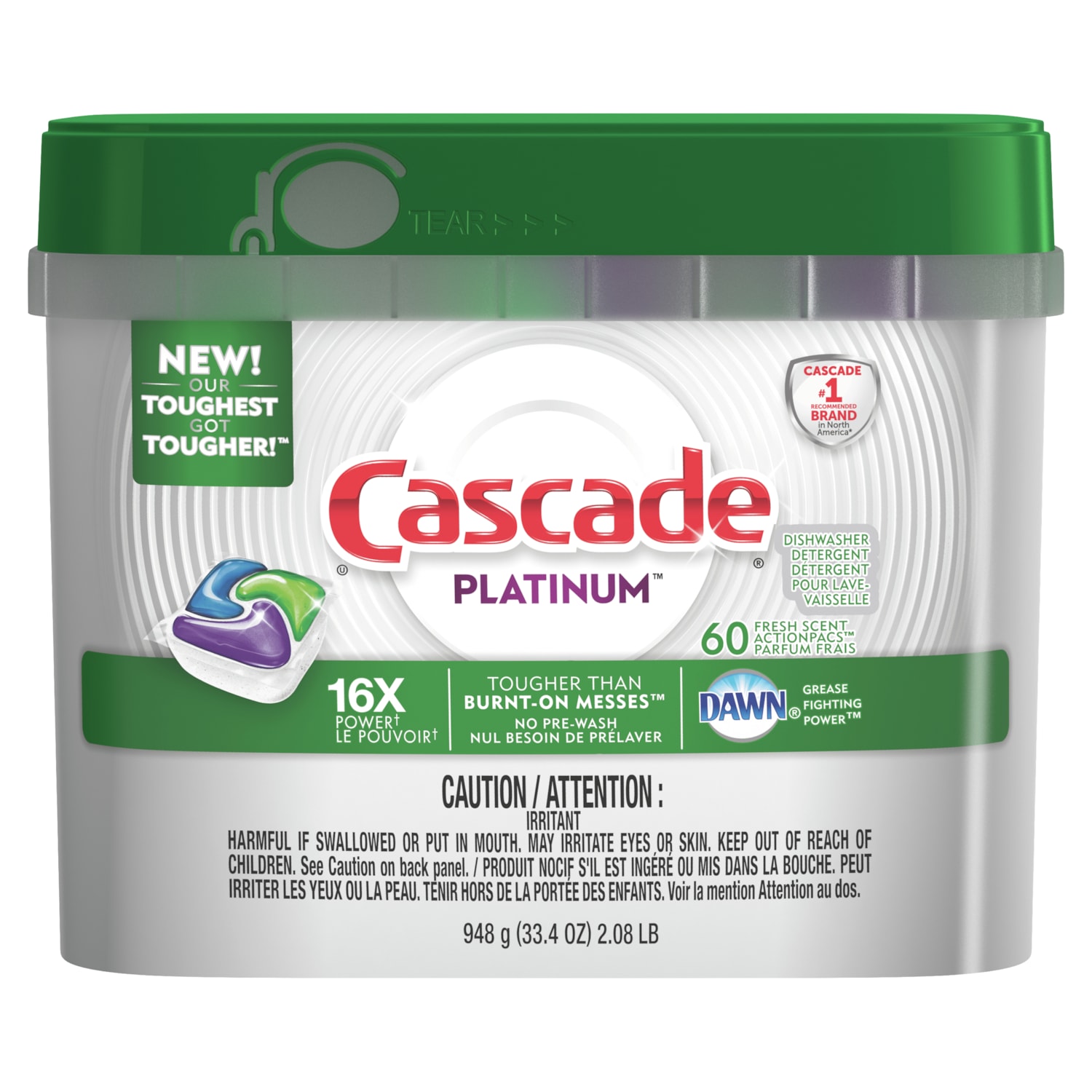 Cascade Platinum Dishwasher Detergent ActionPacs, Fresh Scent, Pack of 60 Grand & Toy