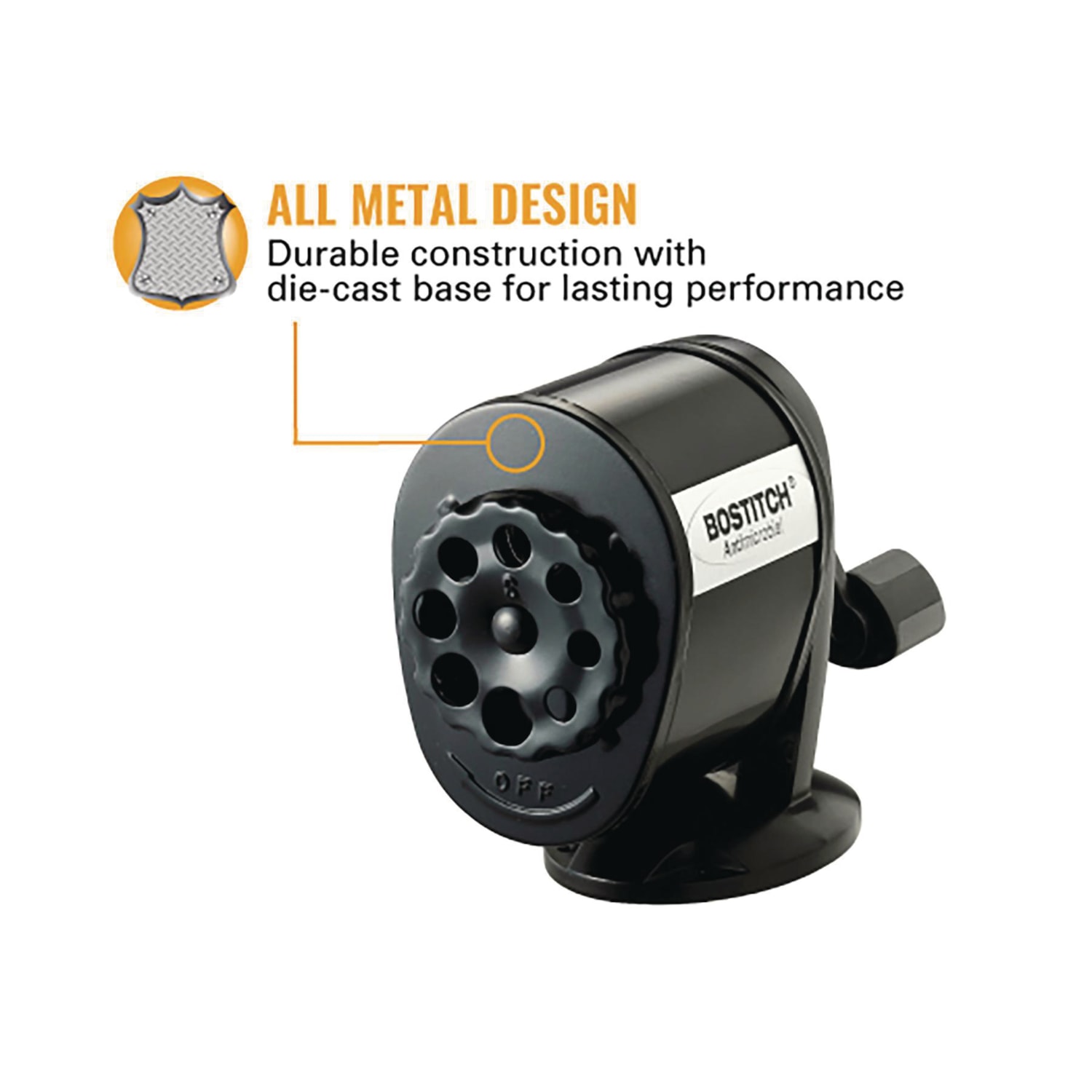 Bostitch Antimicrobial Manual Pencil Sharpener, Black Grand & Toy