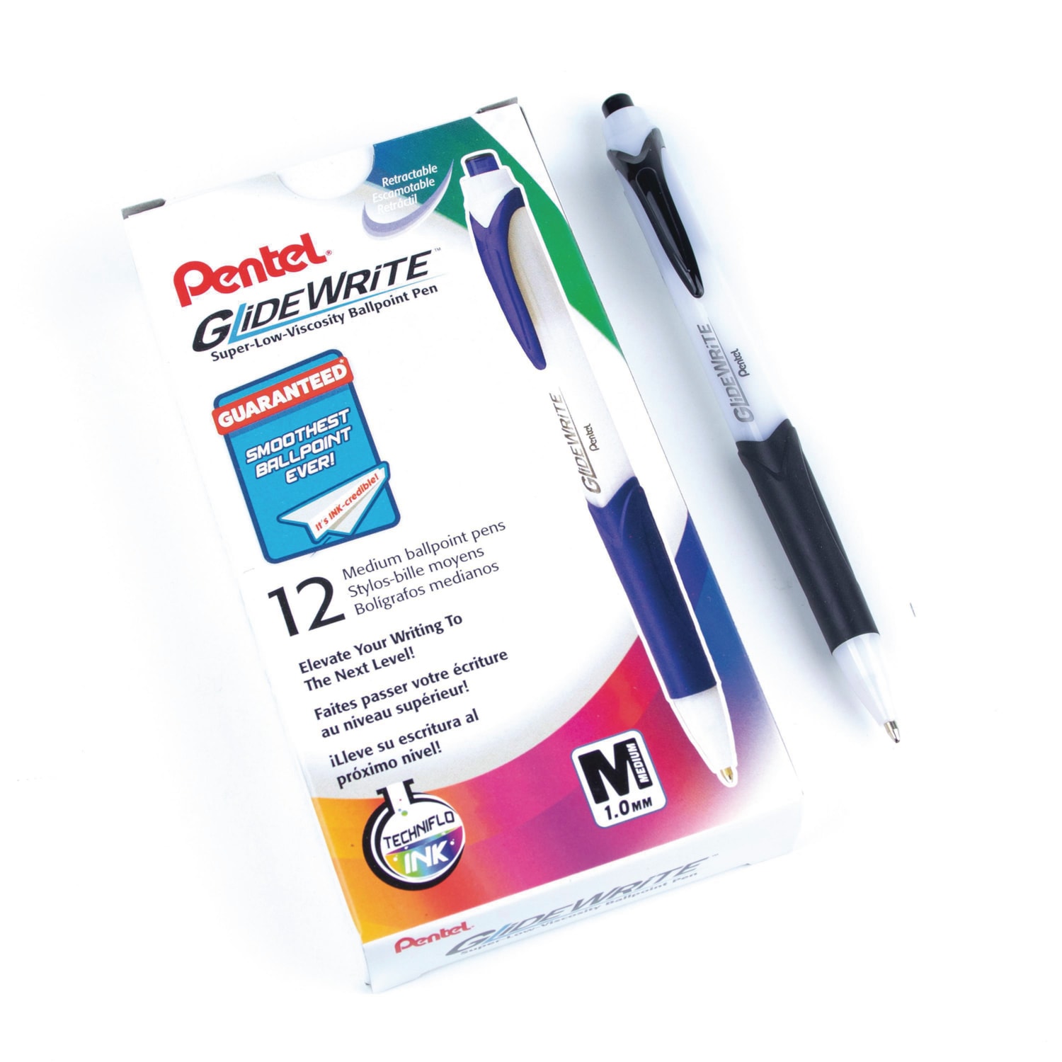 Pentel GlideWrite Retractable Ballpoint Pens, Black, Bold 1.0 mm, Box