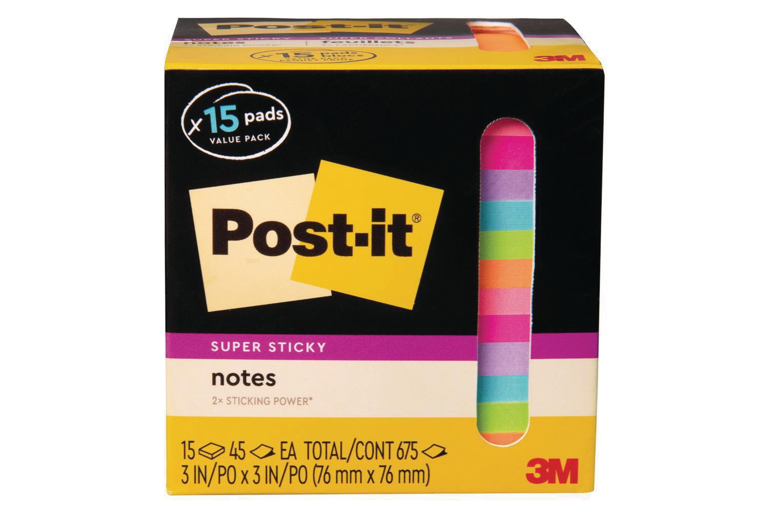 Postit® Super Sticky Notes Pack, Assorted Colours, 3" x 3