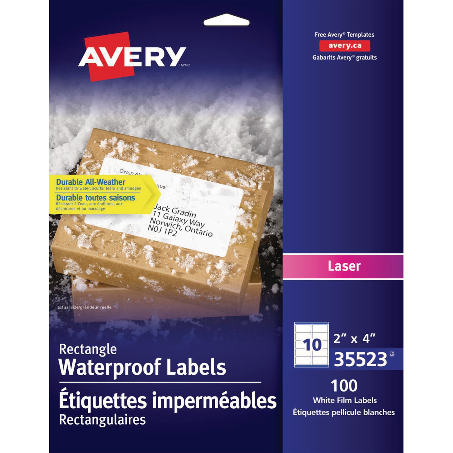 Avery Waterproof Permanent Labels, White, 2