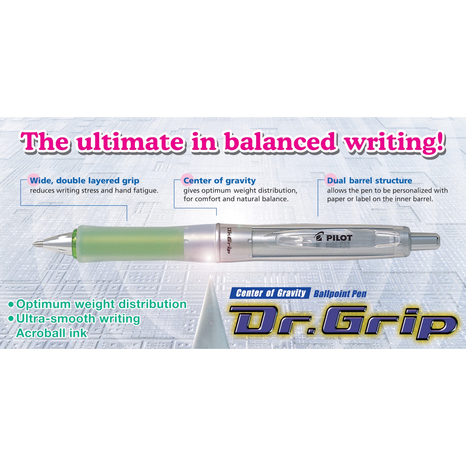Pilot Dr. Grip Centre of Gravity Retractable Ballpoint Pens, Blue