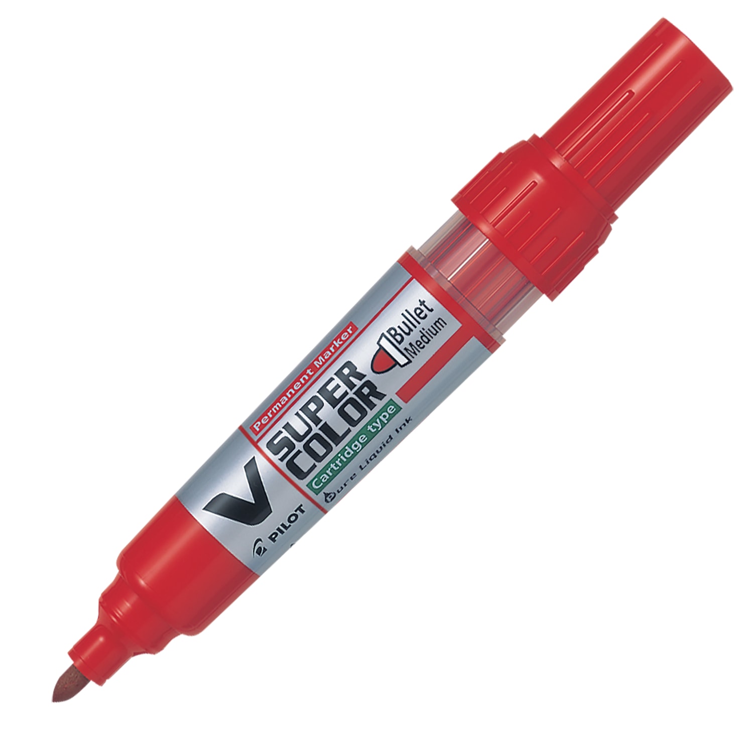 Pilot BeGreen V Super Color Permanent Markers, Red, Bullet, Box of 10