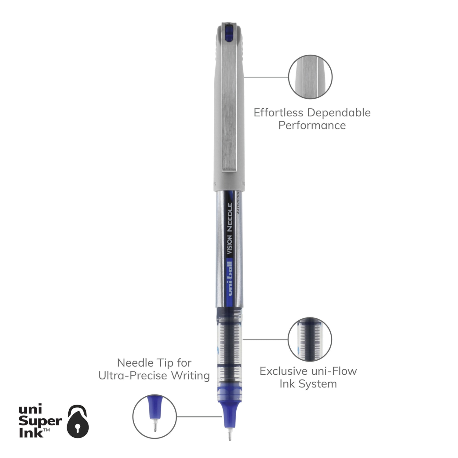 Uniball Vision Rollerball Pen, Blue, Fine 0.7 mm Grand & Toy