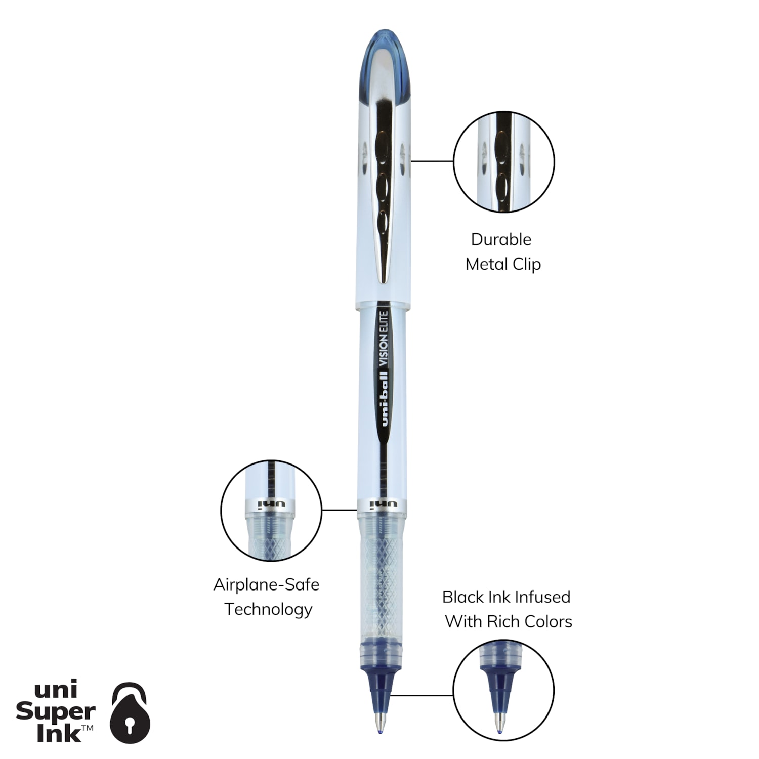 Uniball Vision Elite BLX Rollerball Pen, Blue, Bold 0.8 mm Grand & Toy