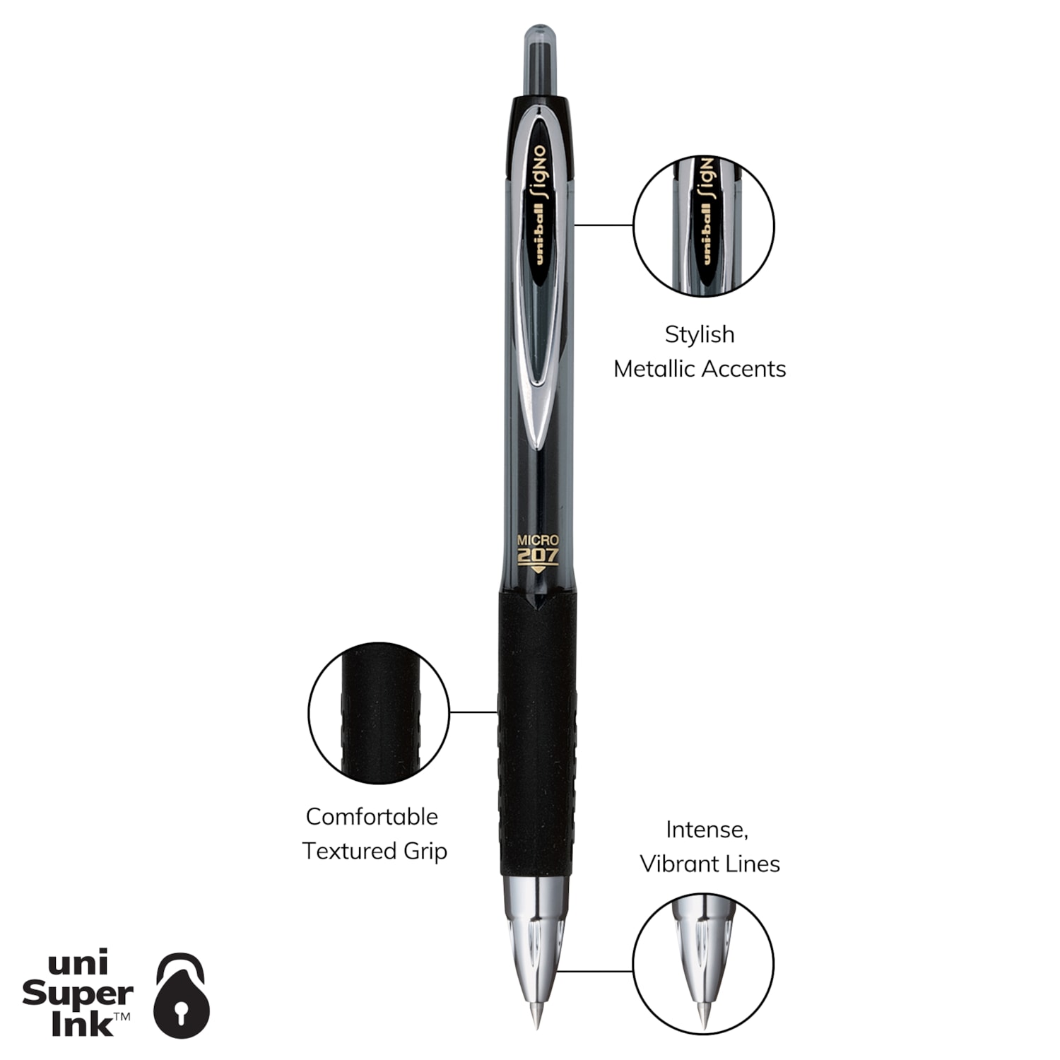 Uniball 207 Gelstifte – Ultra Micro 0,38 Mm, Schwarz, 5er Pack