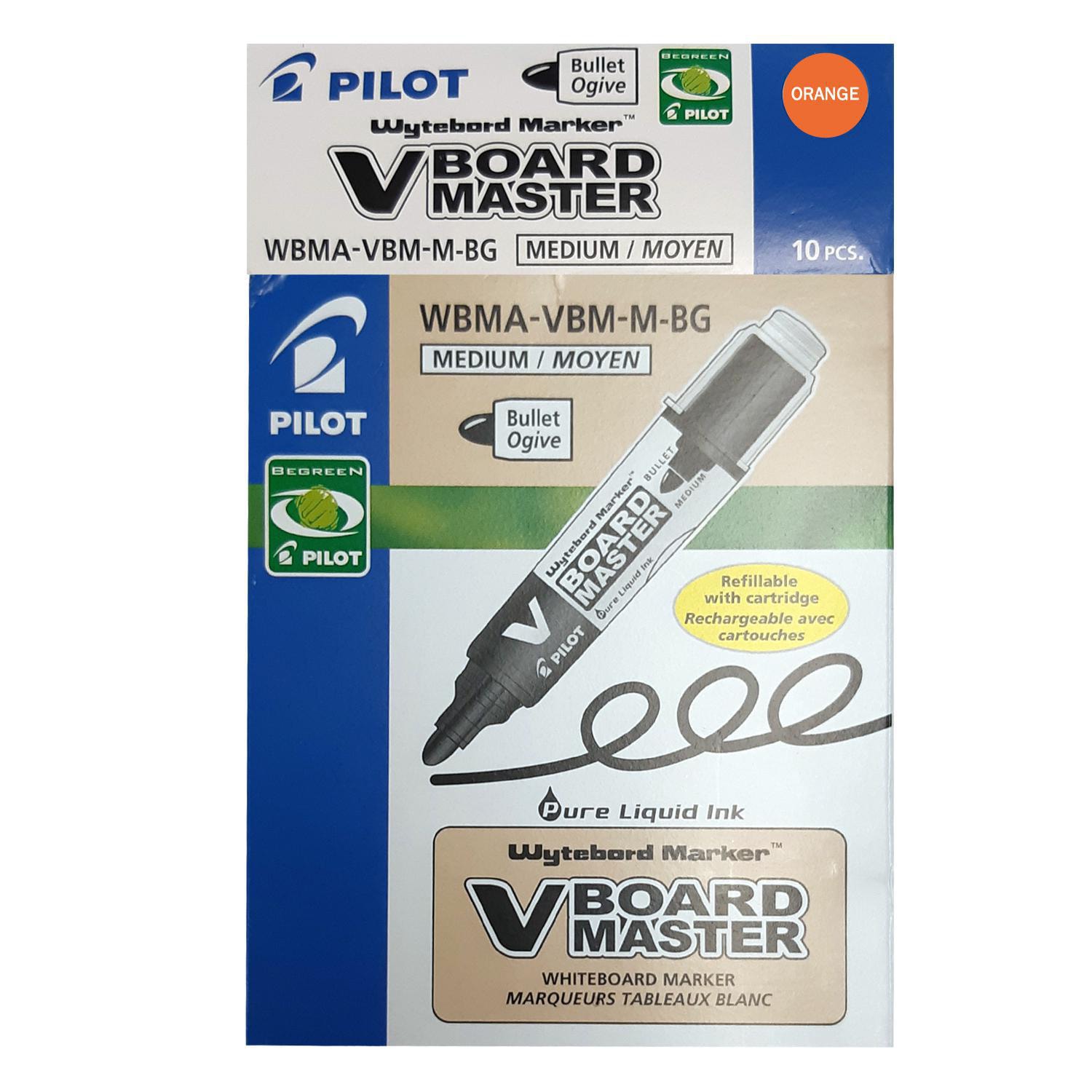 Pilot BeGreen V Board Master Whiteboard Markers, Orange, Bullet Tip, Box of 10 Grand & Toy