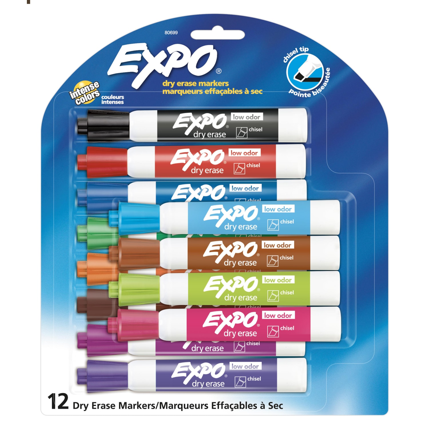 Expo LowOdour DryErase Markers, Assorted Colours, Chisel Tip, Pack of