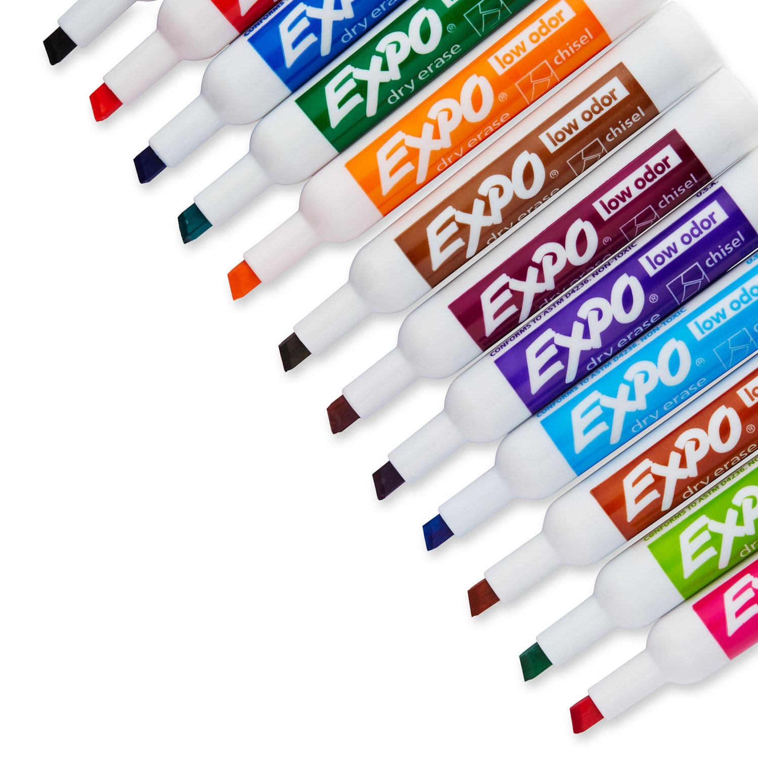 Expo LowOdour DryErase Markers, Assorted Colours, Chisel Tip, Pack of