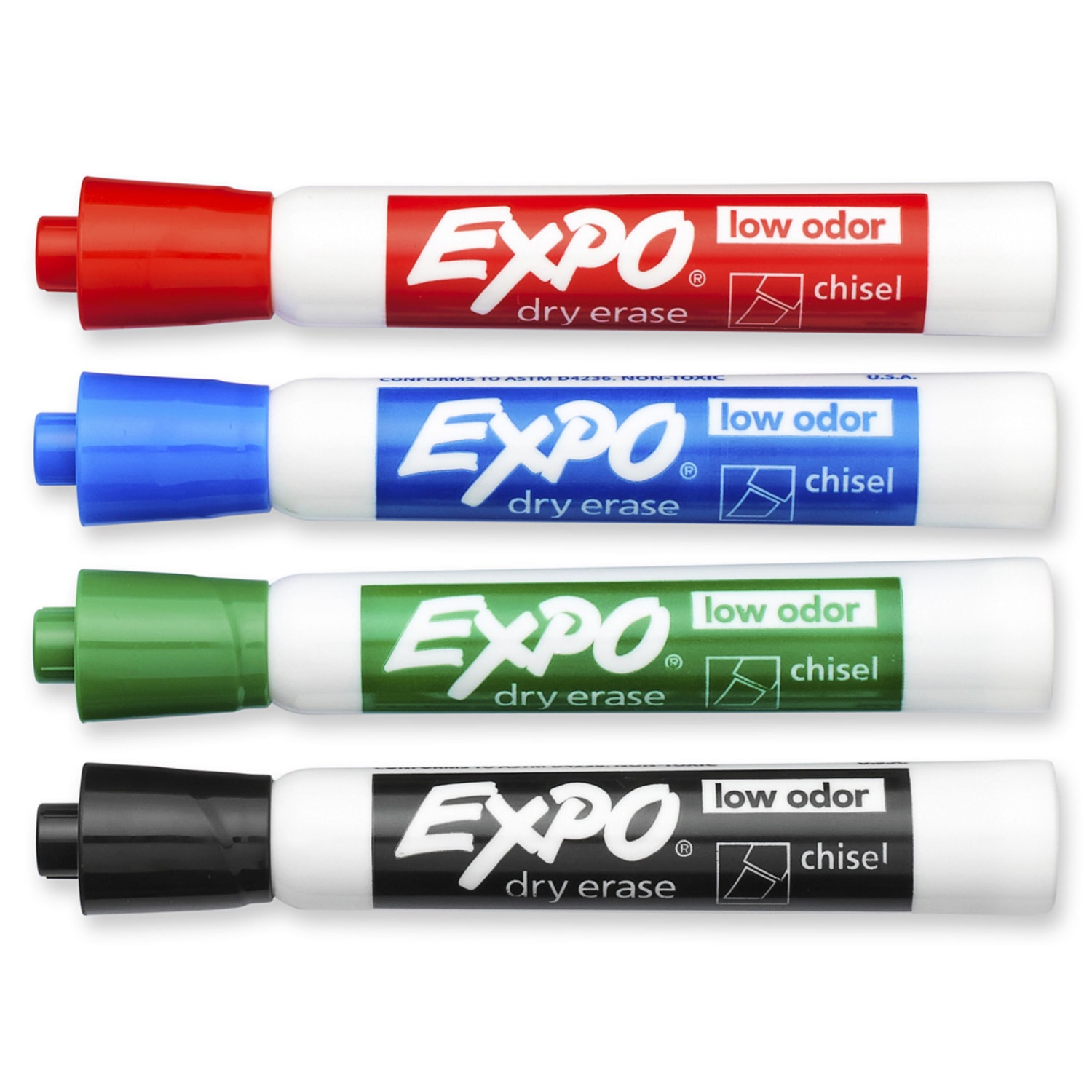 Expo LowOdour DryErase Marker, Assorted Colours, Chisel Tip, Pack of