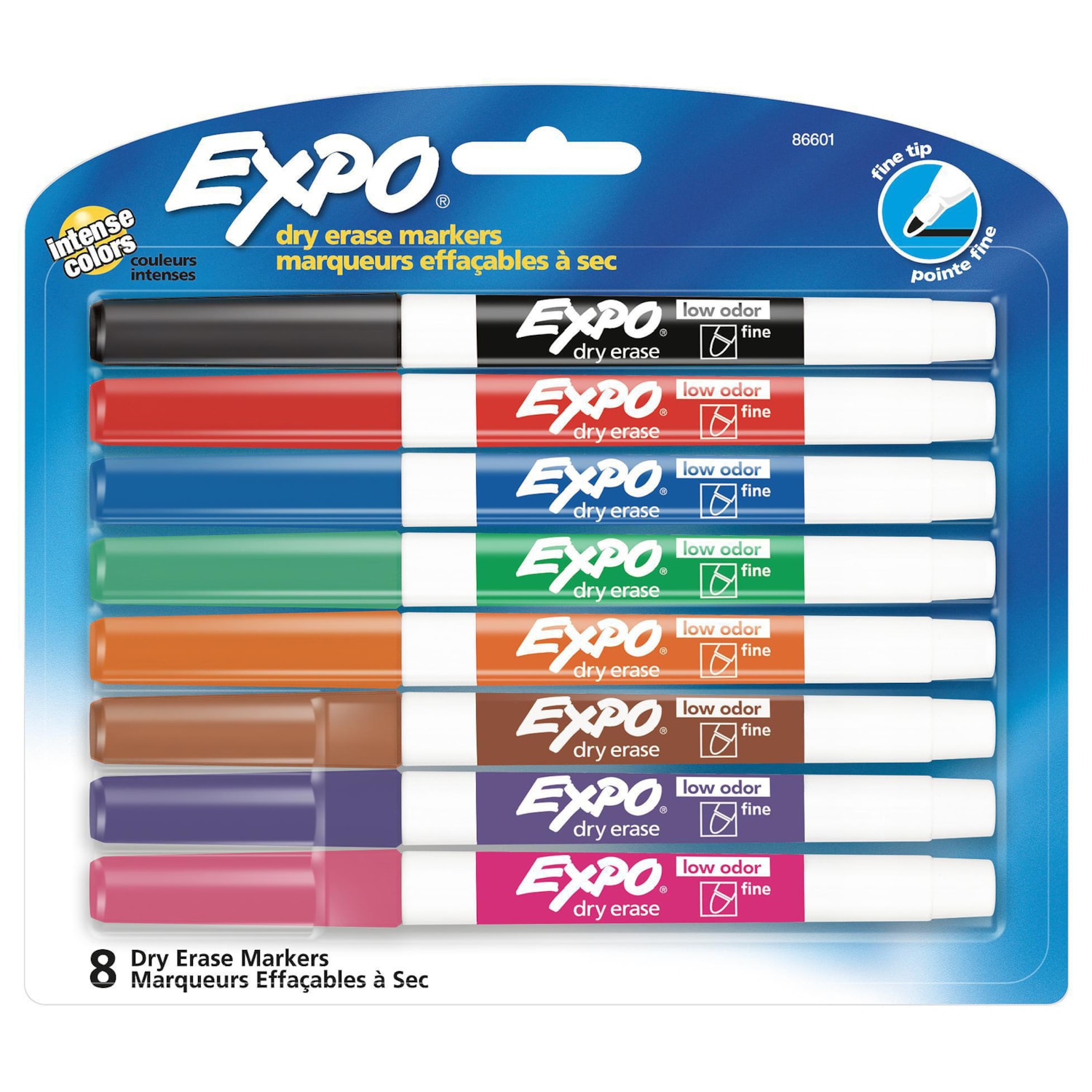 Expo Low-Odour Dry-Erase Markers, Assorted Colours, Fine Tip, Pack Of 8 ...