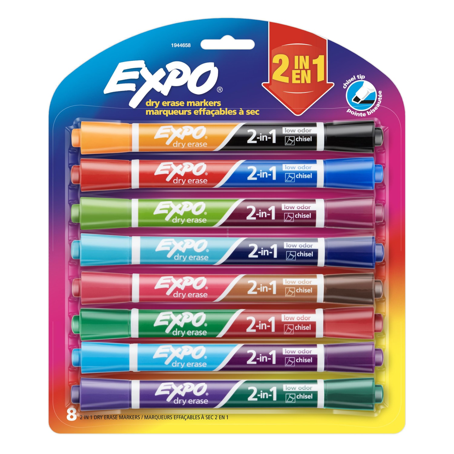 Expo 2in1 DryErase Markers, Assorted Colours, Chisel Tip, Pack of 8 Grand & Toy