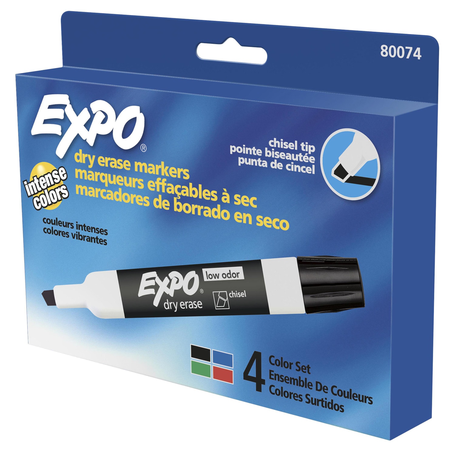 Expo LowOdour DryErase Marker, Assorted Colours, Chisel Tip, Pack of