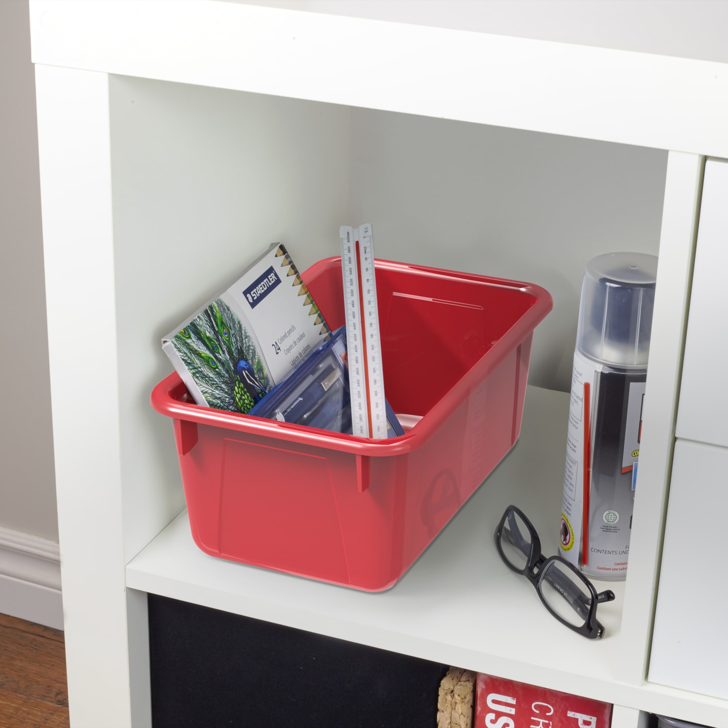 Storex Classroom Cubby Bin with Lid, Red Grand & Toy