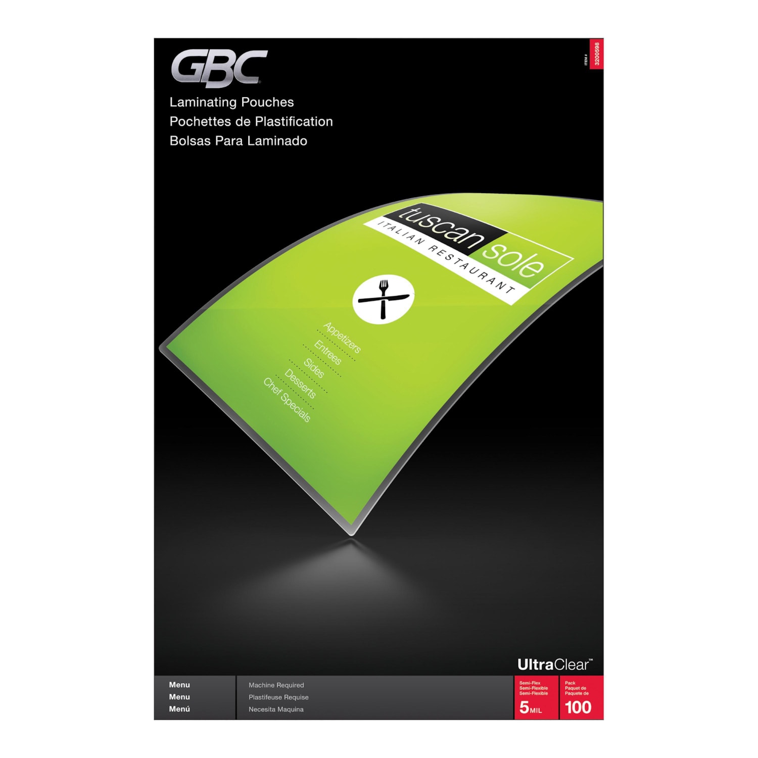 GBC UltraClear MenuSize Thermal Laminating Pouches, 5 mil, Box of 100