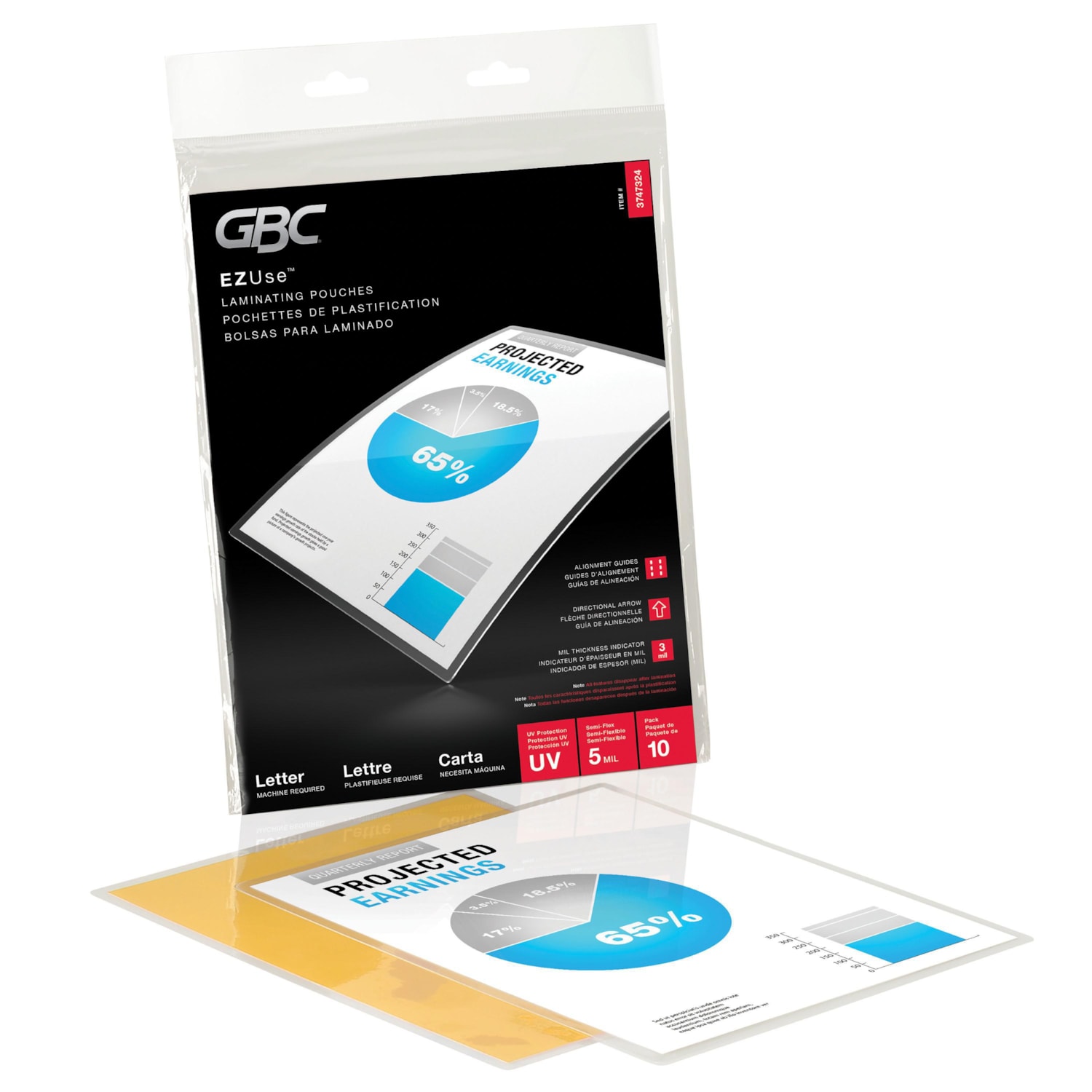 GBC Clear EZUse LongLife LetterSize Speed Thermal Laminating Pouches