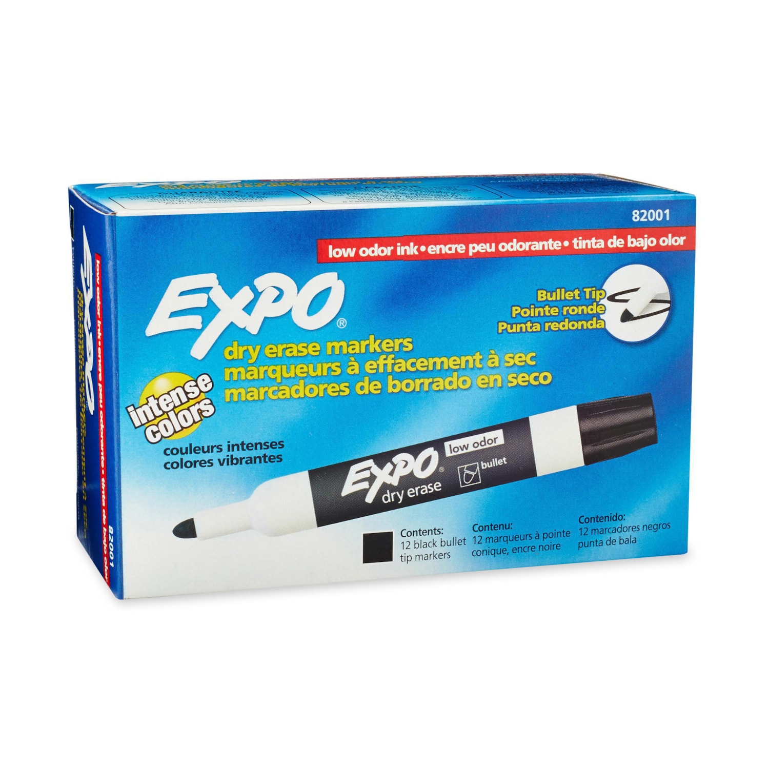 Expo LowOdour DryErase Markers, Black, Bullet Tip, Pack of 12 Grand