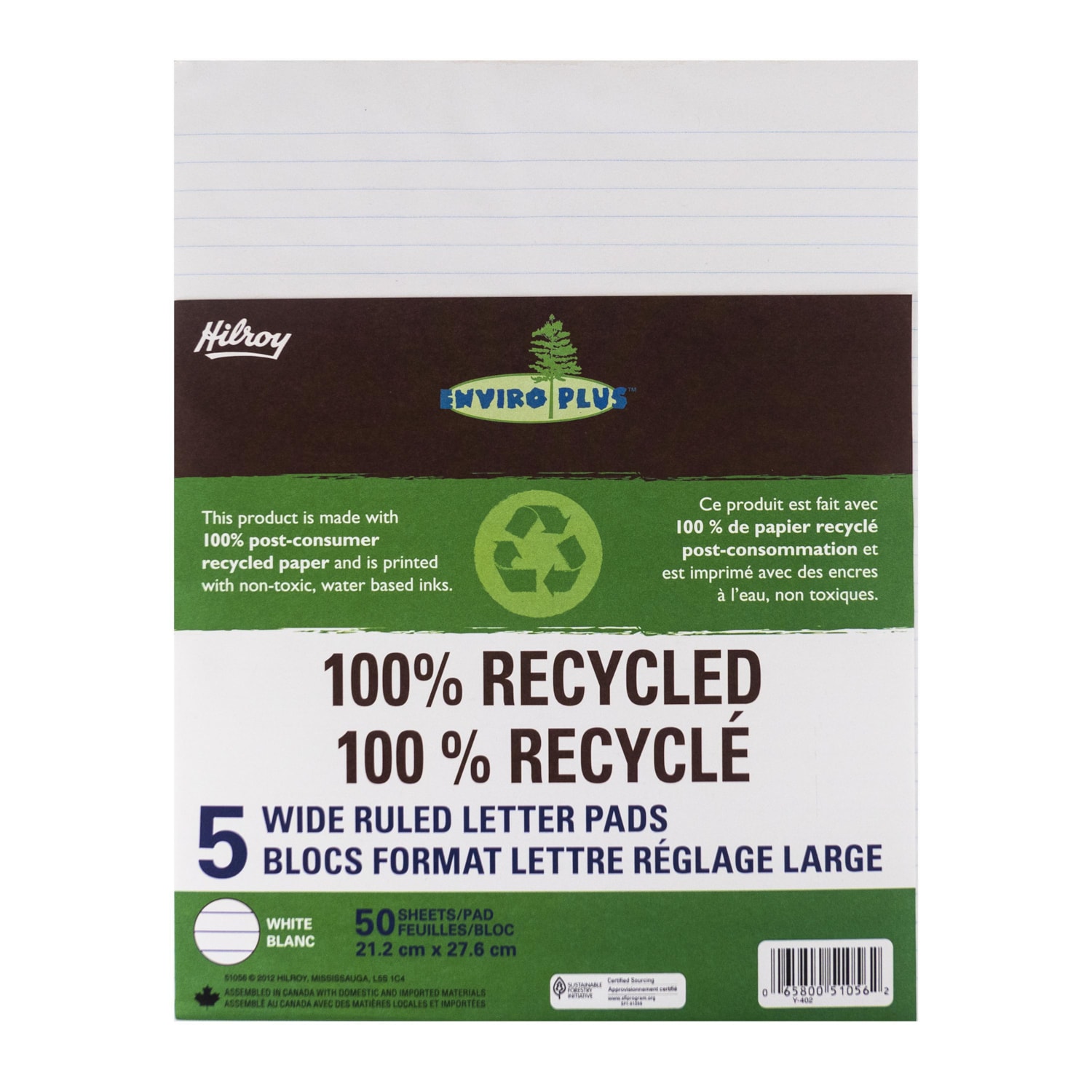 Hilroy EnviroPlus Recycled Writing Pads, 8 mm Wide Ruled, 83/8" × 10