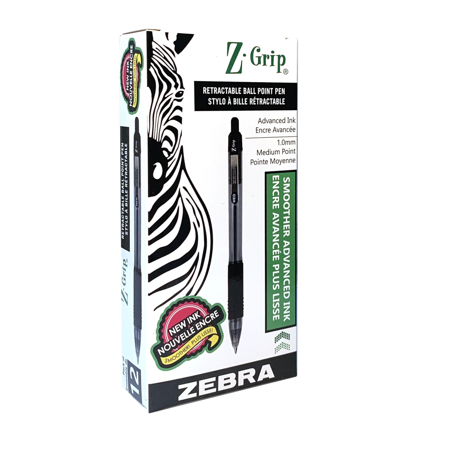 Zebra ZGrip Retractable Ballpoint Pen, Black, Medium 1.0 mm Grand & Toy
