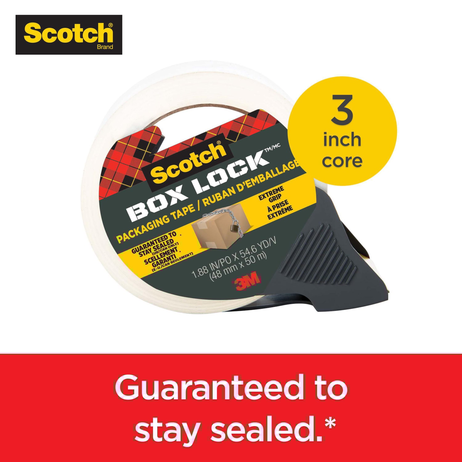 Scotch® Box Lock Packaging Tape with Dispenser, 48 mm x 50 m Grand & Toy