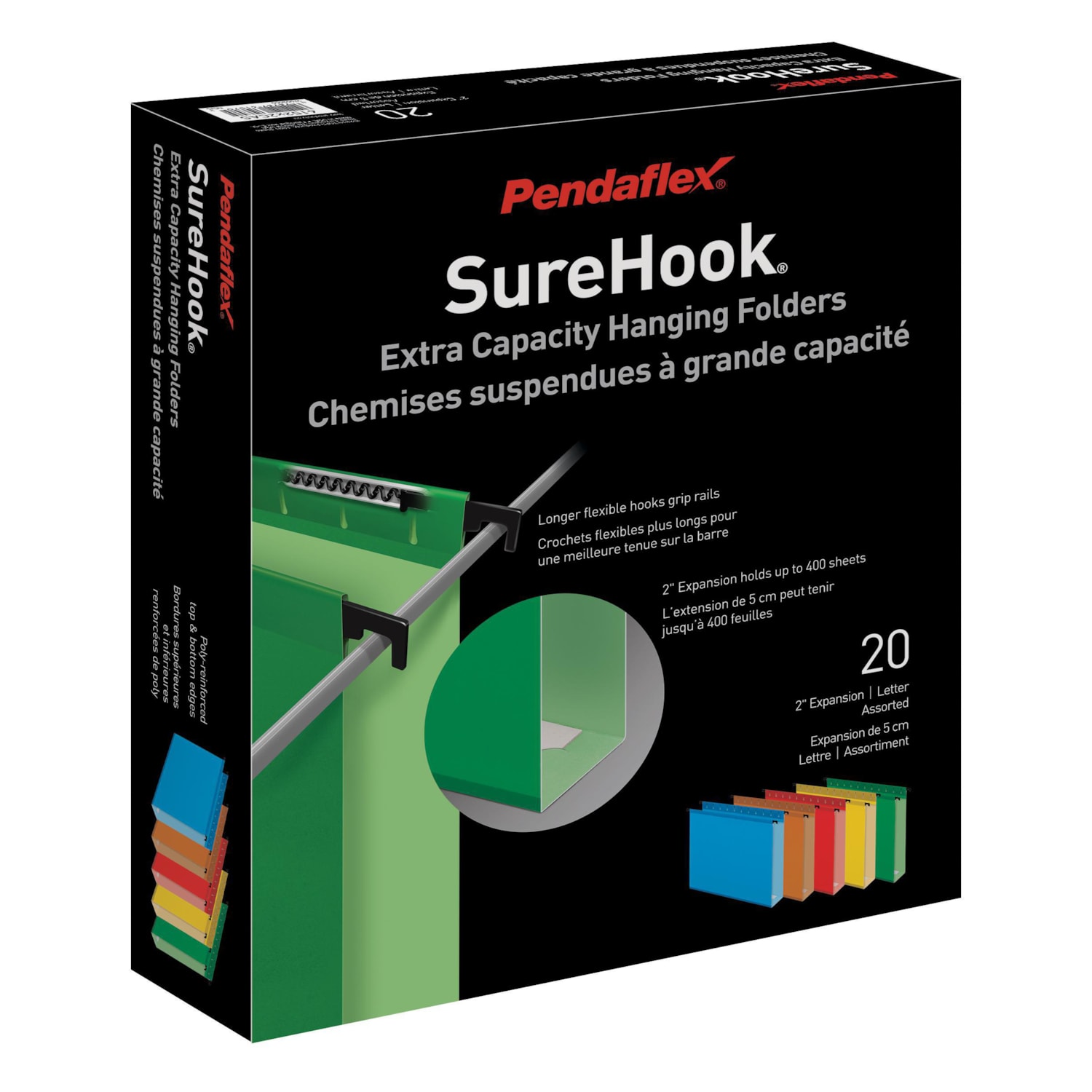 Pendaflex SureHook LetterSize Hanging File Folders, Assorted Colours