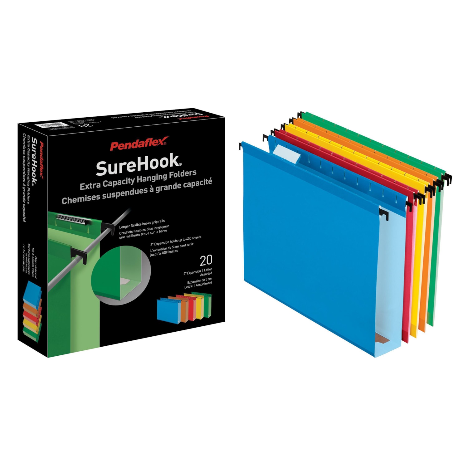 Pendaflex SureHook LetterSize Hanging File Folders, Assorted Colours