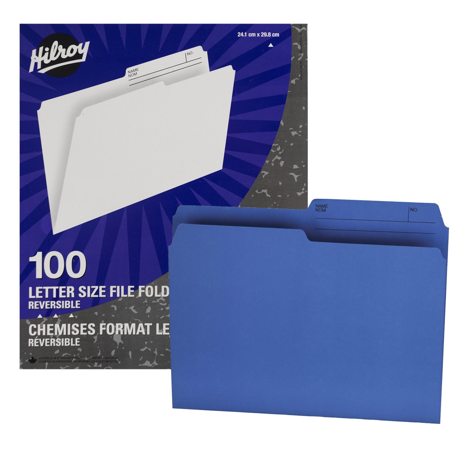 Hilroy LetterSize File Folders, Blue, Box of 100 Grand & Toy