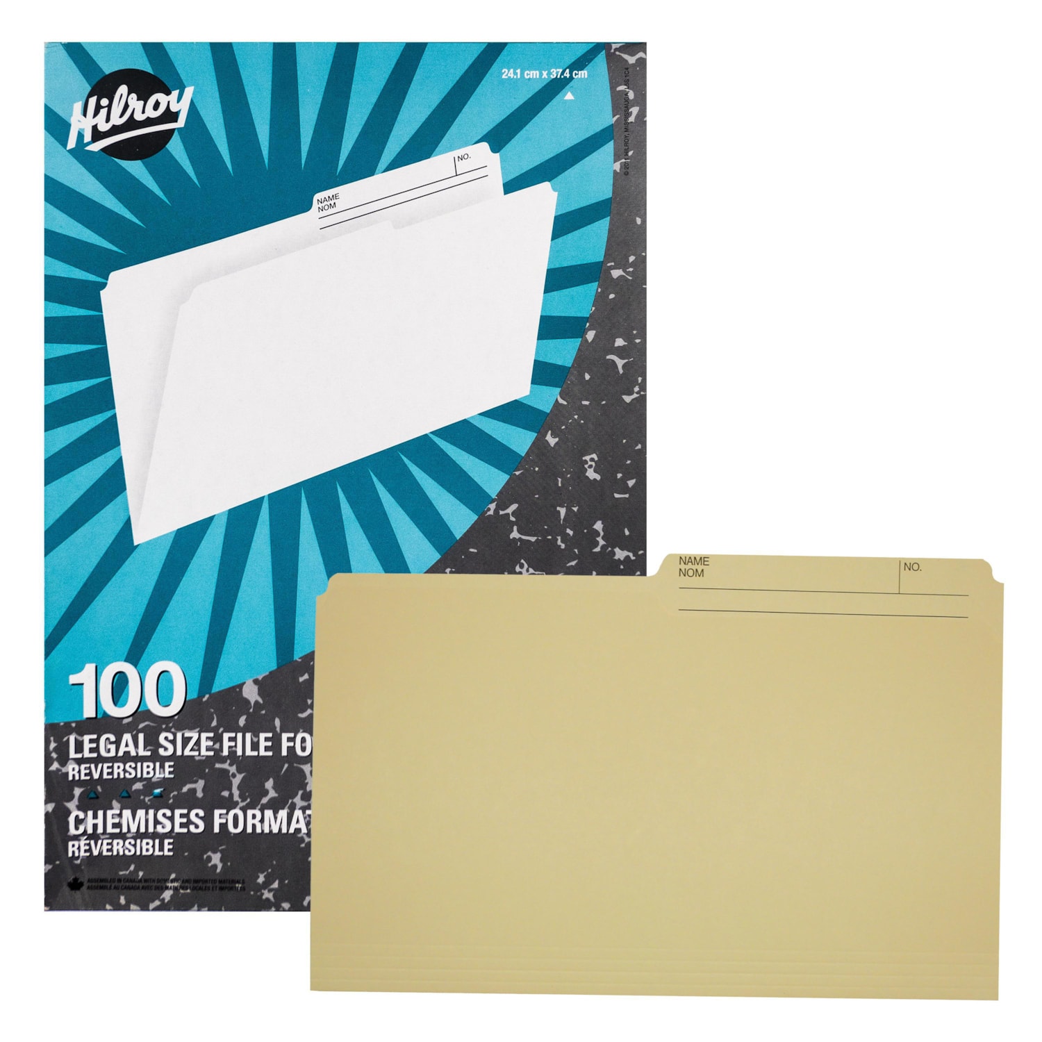 Hilroy LegalSize File Folders, Manila, Box of 100 Grand & Toy