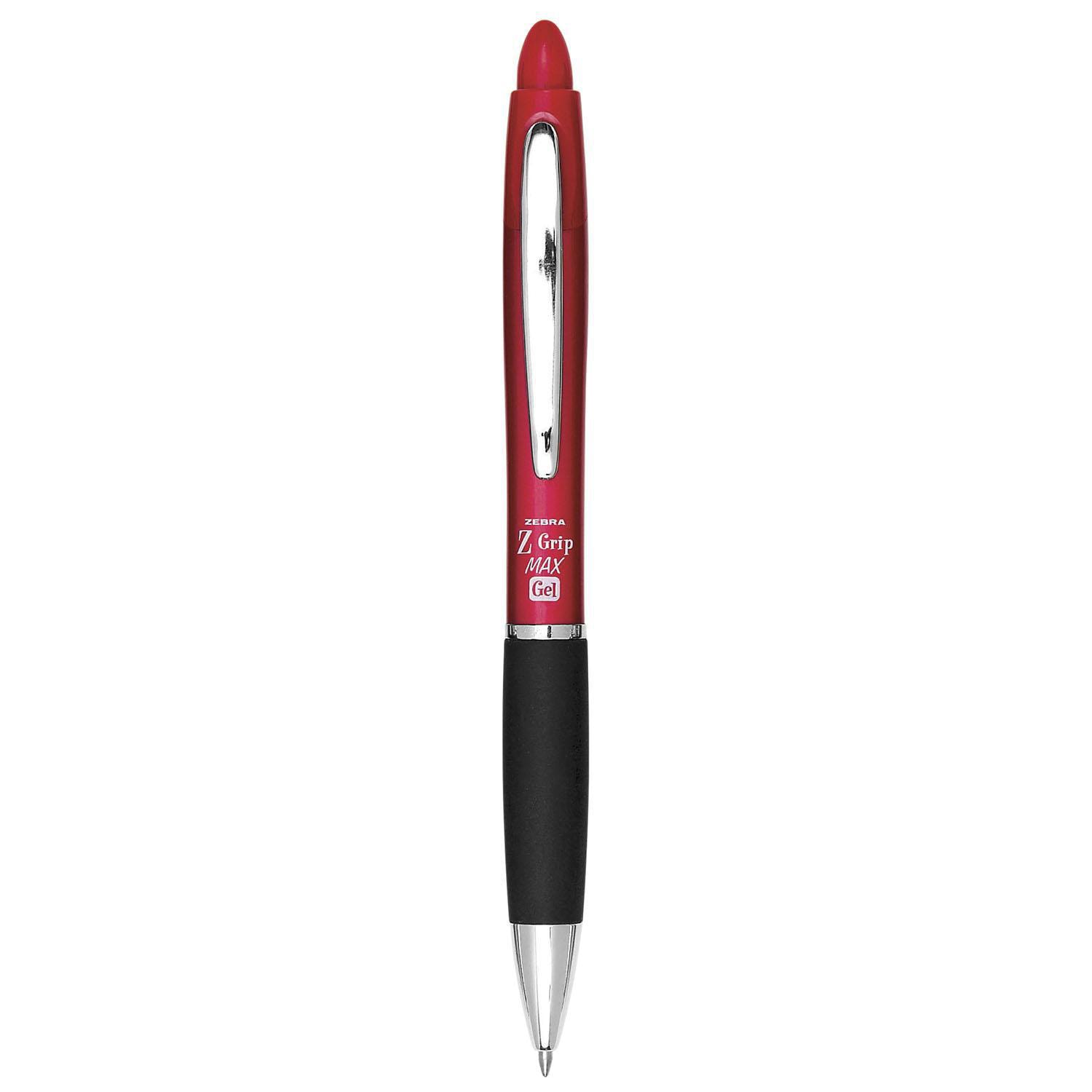 Zebra ZGrip Max Retractable Gel Pens, Red, Medium 0.7 mm, Box of 12
