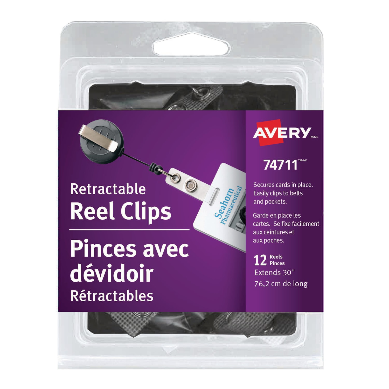 Avery 30" Retractable Reel Clips, Black, Pack of 12 Grand & Toy