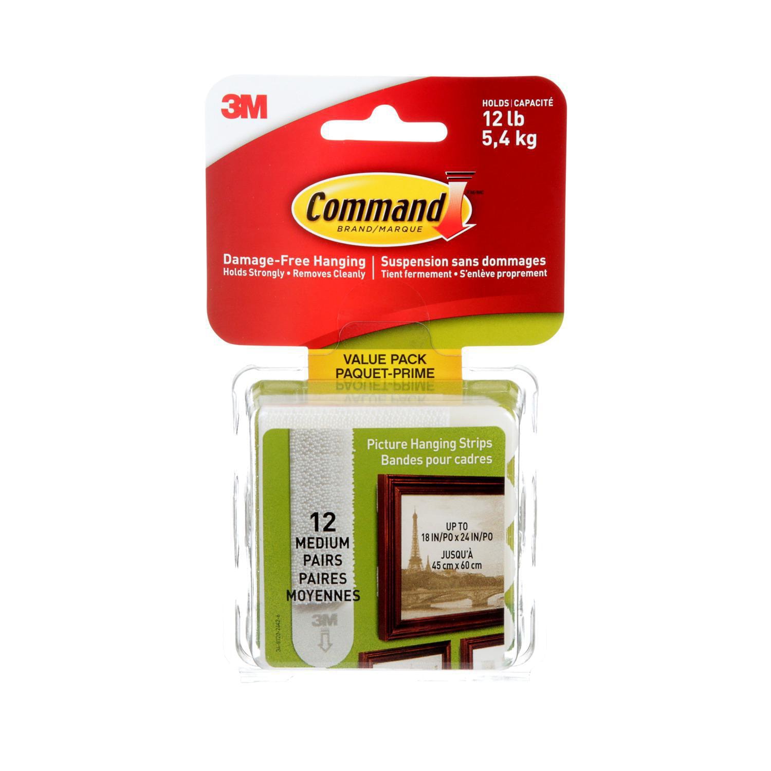 Command Picture Hanging Strips, White, Medium, Pack of 24 Strips