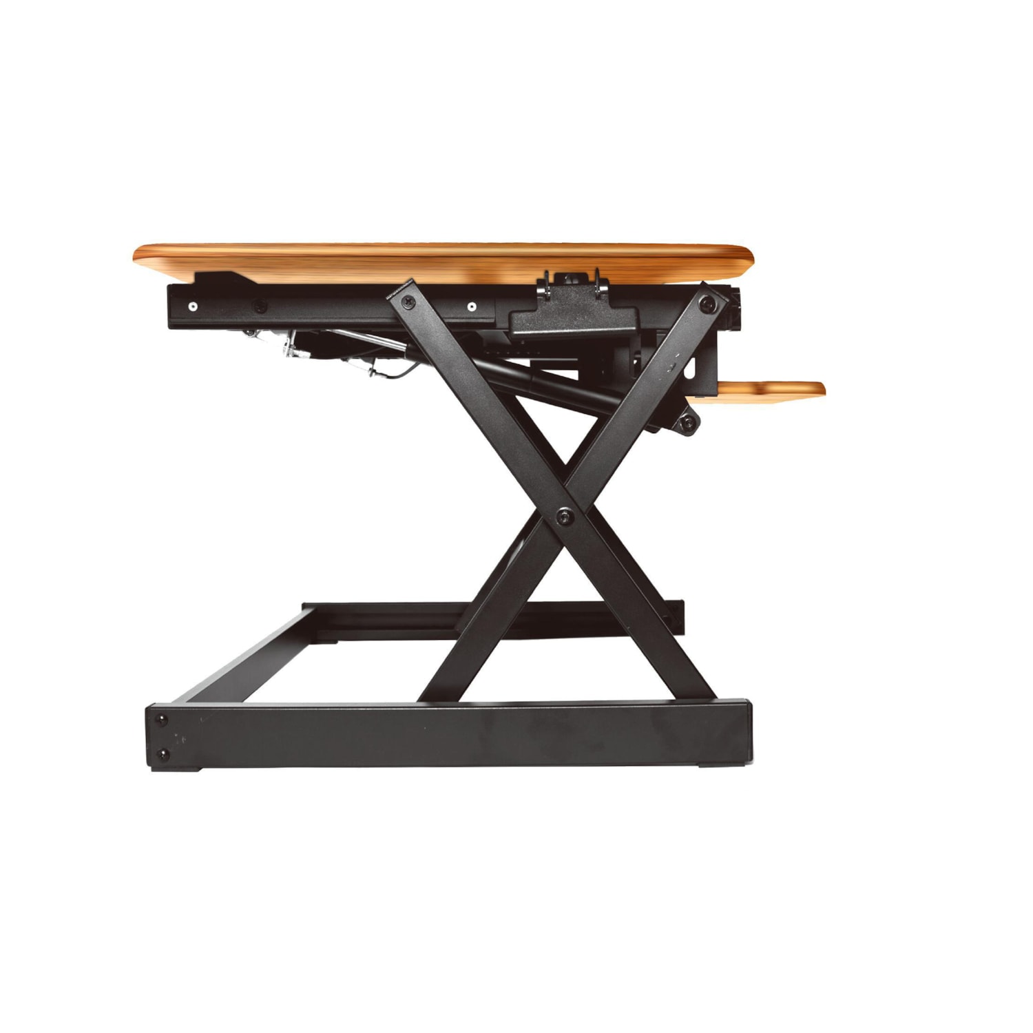 Rocelco 40" Adjustable Desk Riser in Teak, Double Monitor Arm and Anti