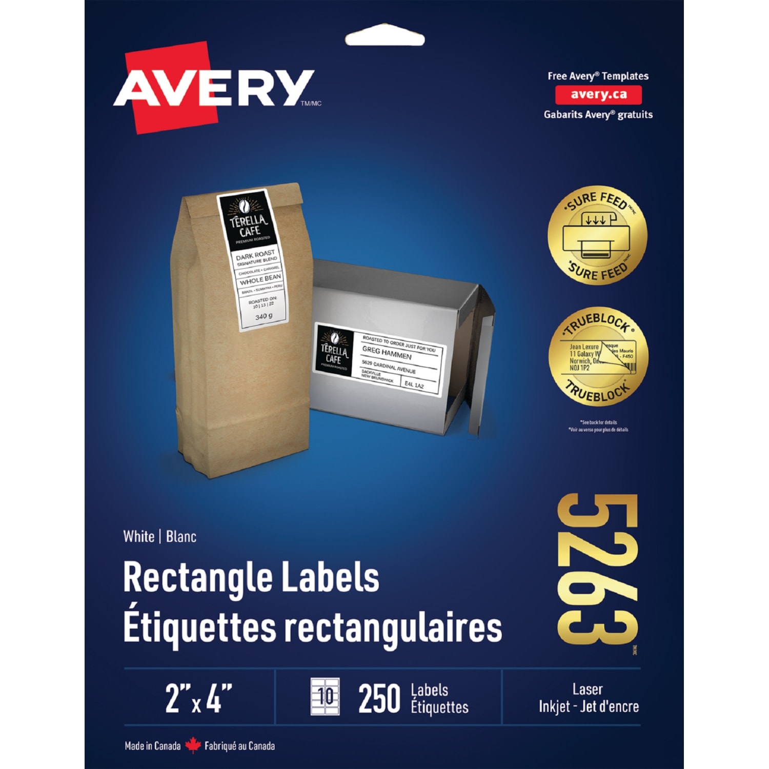 Avery 5263 Shipping Labels with TrueBlock Technology, White, 2'' x 4 ...