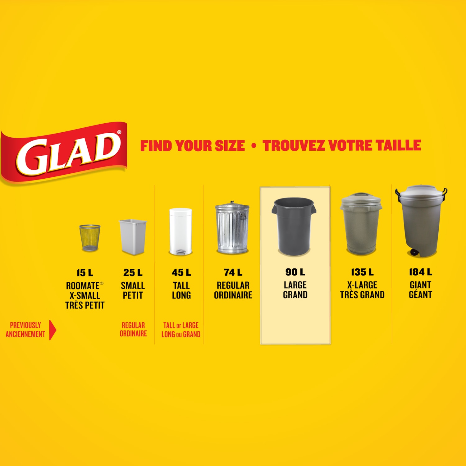 Glad Black Garbage Bags Large 90 Litres ForceFlex, Drawstring, 24