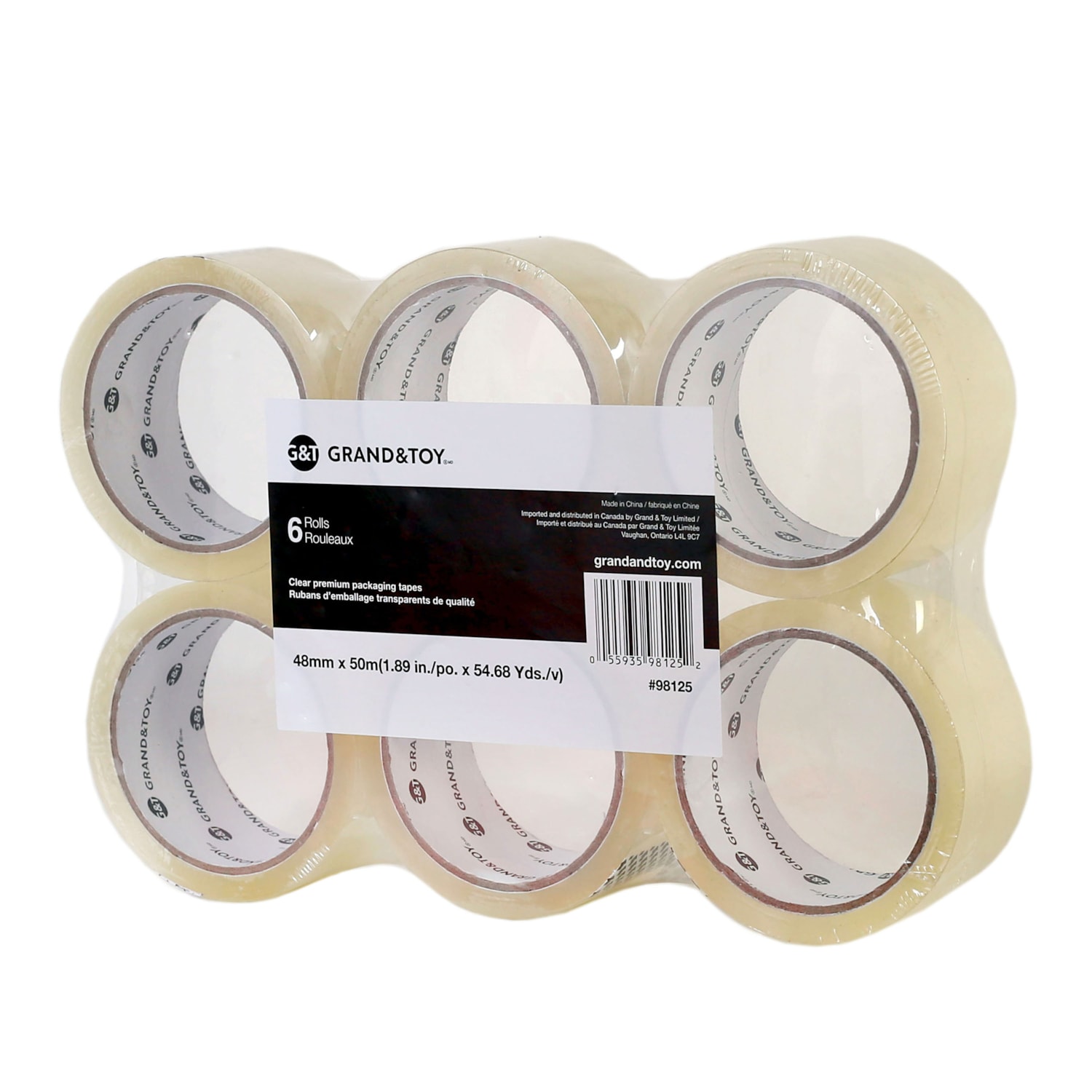 Grand & Toy Industrial Grade Packaging Tape, Clear, 48 mm x 50 m, 6/PK