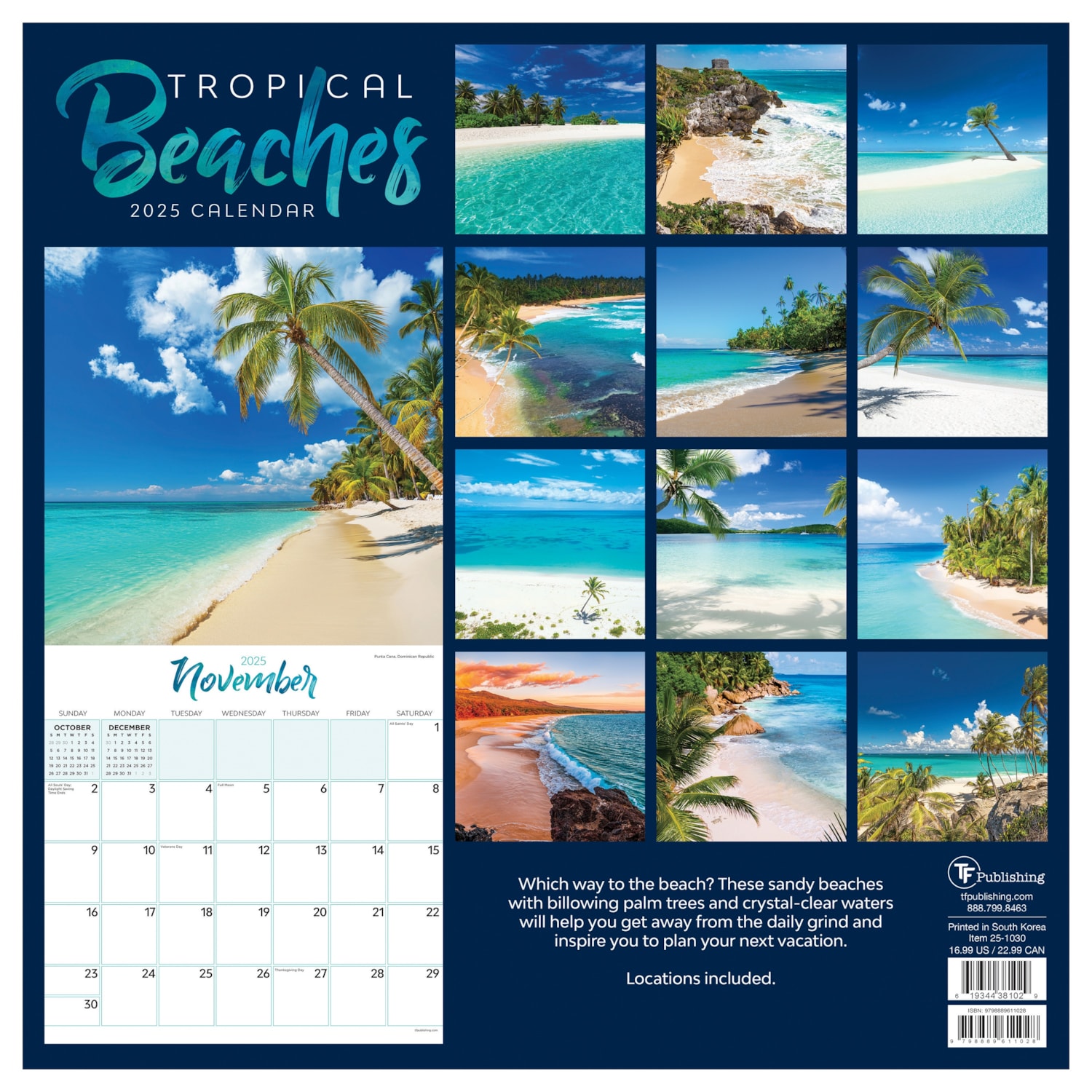 TF Publishing 2025 Calendrier mural des plages tropicales Grand & Toy