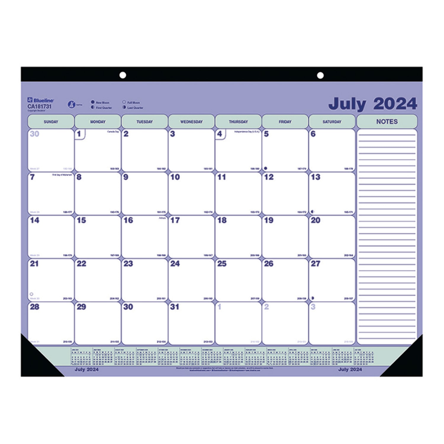 Blueline 20242025 13Month Monthly Academic Desk Pad/Calendar, July