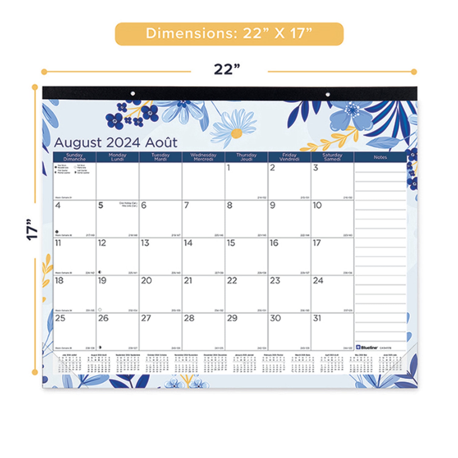 Blueline 20242025 Foliage Academic Desk Pad/Calendar, AugustJuly, 22