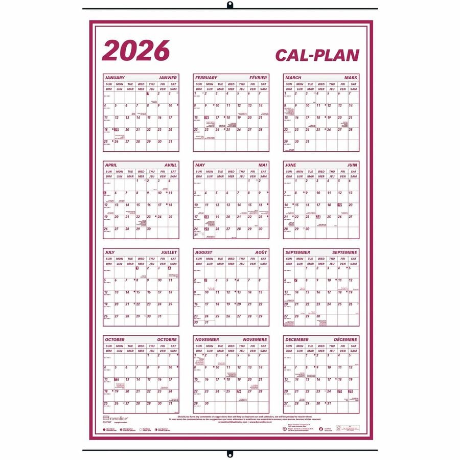 Brownline Laminated Yearly Wall Calendar - Yearly - January 2025 ...