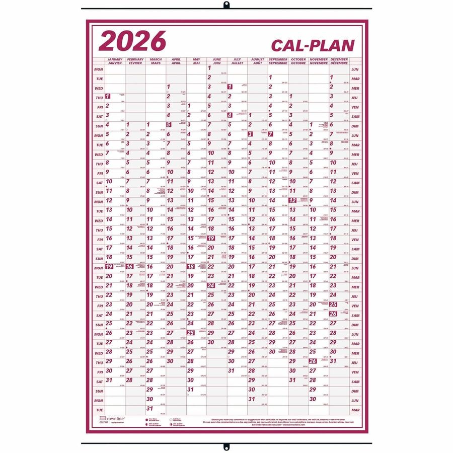 Brownline Laminated Yearly Wall Calendar - Yearly - January 2025 ...