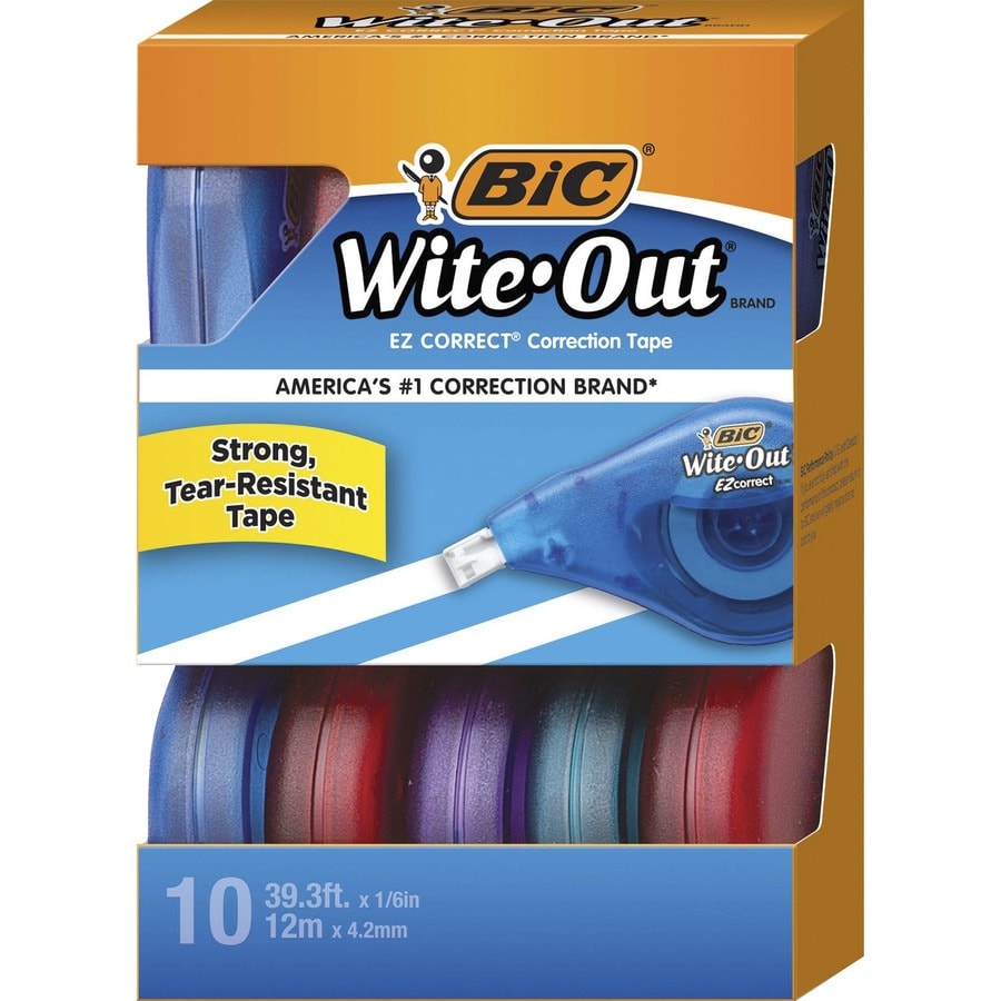 BIC Wite Out EZ CORRECT Correction Tape 0.16 4.06 mm Width x 39.3 ft Length 1 Line s White Tape Odorless Tear Resistant Photo safe 10 Box White Grand Toy