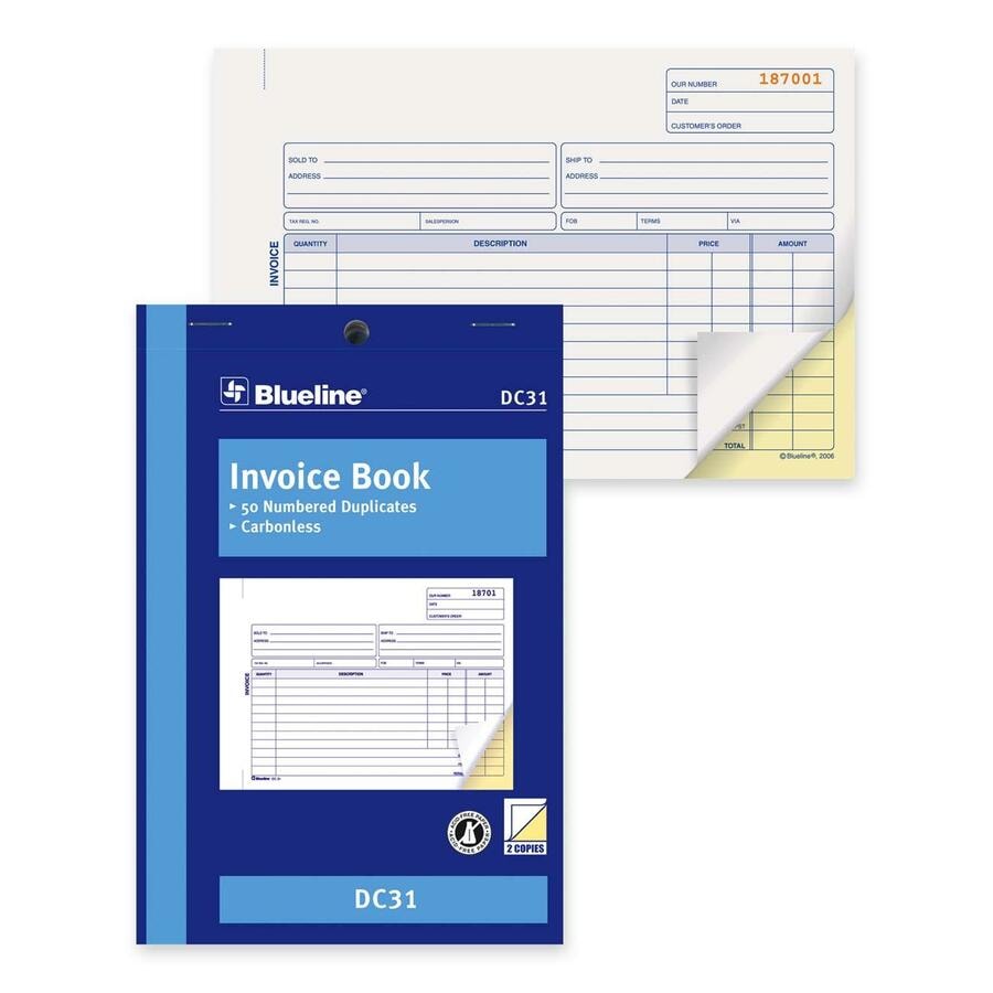 Blueline Invoice Book - 50 Sheet(s) - 2 Part - Carbonless Copy - 8