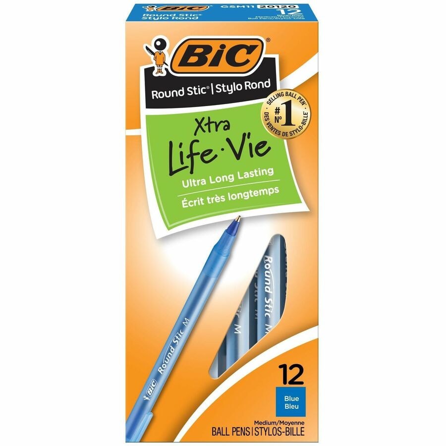 BIC Round Stic Xtra Life – 96 Penne A Sfera, Colore Blu, Punta Media, Confezione Economica - 2