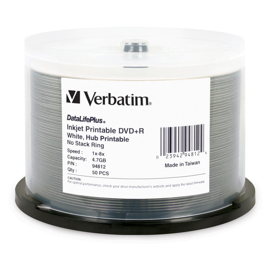 Verbatim DVD+R 4.7GB 8X DataLifePlus White Inkjet Printable, Hub ...
