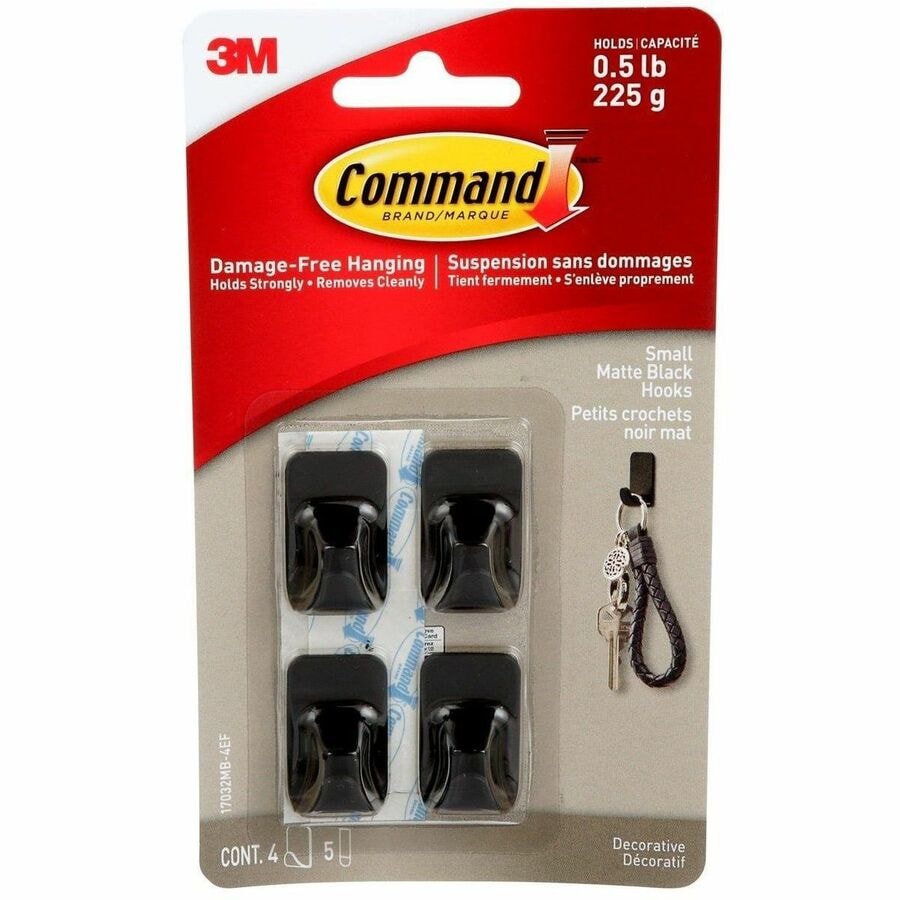 Command Hook - 4 Hooks - 4 Small Hook - 5 lb (2267.96 g) Capacity - 1. ...