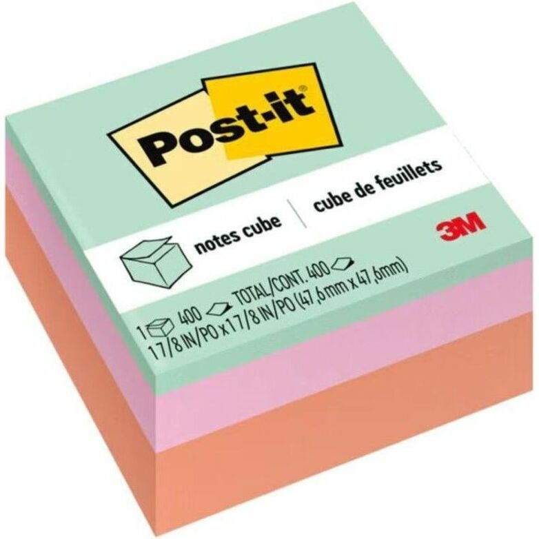 Post-it® Notes Cube, 1 7/8 in. x 1 7/8 in., Assorted Pastels, 400 ...